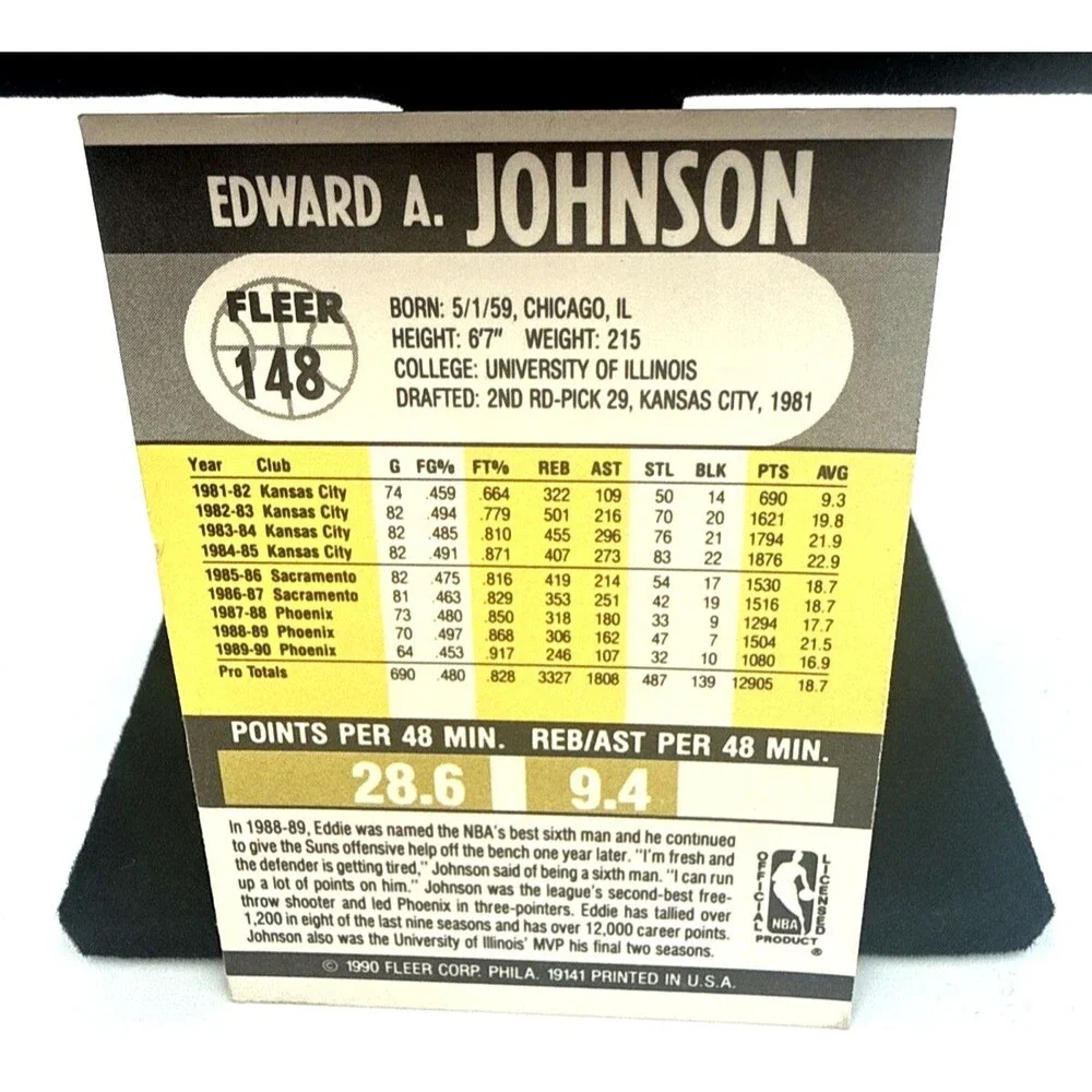 Eddie Johnson Phoenix Suns Signed 1990 Fleer #148 Autographed NBA Card